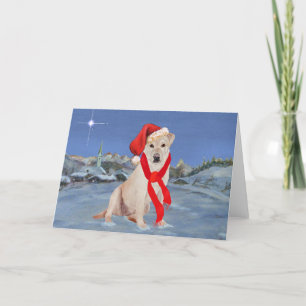 Gele Labrador Retriever op een winteravond Feestdagen Kaart