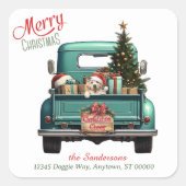 Gele Labrador Retriever Puppy Retro Truck Vierkante Sticker (Voorkant)