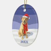 Gele labrador Retriever Santa Hat & Scarf Keramisch Ornament (Links)