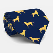 Gele Labrador Retriever Silhouetten Patroon Blauw Stropdas (Opgerold)