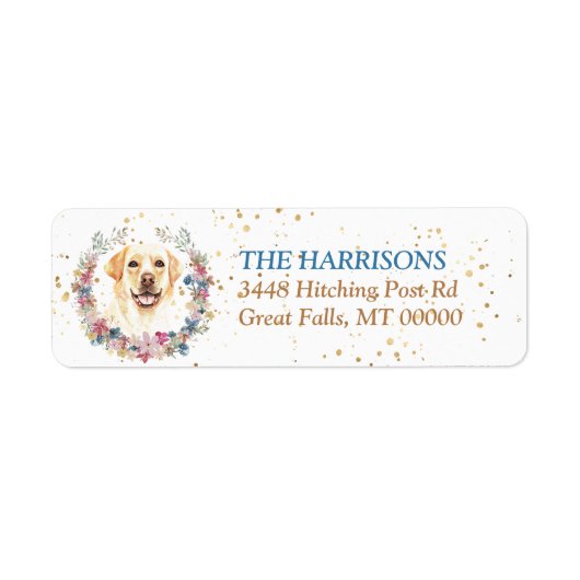 Gele Labrador Retriever Spring Flowers Wreate Etiket (Voorkant)