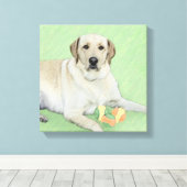 Gele labrador Retriever & Tennis Balls Painting Canvas Afdruk (Insitu (Houten vloer))