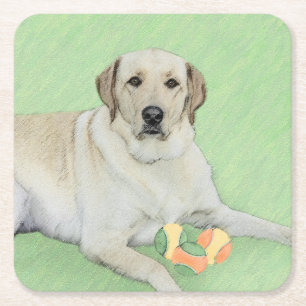 Gele labrador Retriever & Tennis Balls Painting Kartonnen Onderzetters