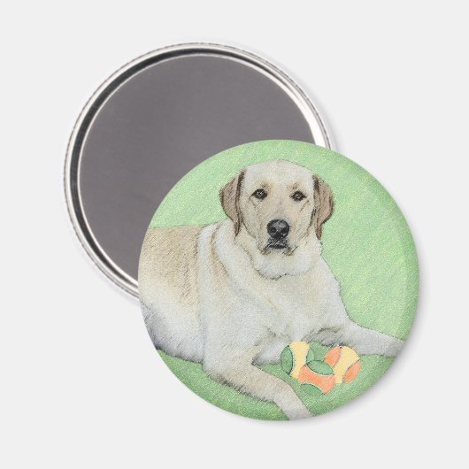 Gele labrador Retriever & Tennis Balls Painting Magneet (Voorkant / Achterkant)