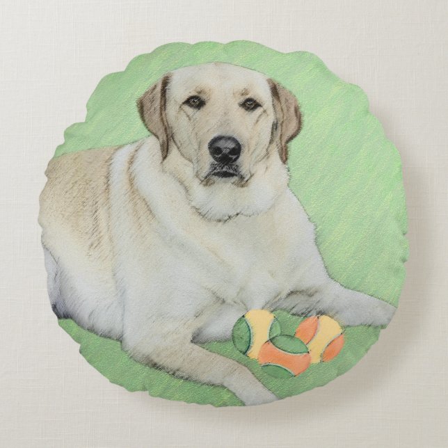 Gele labrador Retriever & Tennis Balls Painting Rond Kussen (Voorkant)