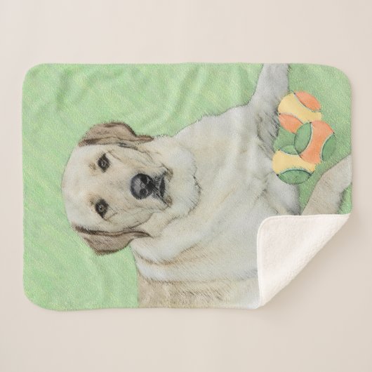 Gele labrador Retriever & Tennis Balls Painting Sherpa Deken (Voorkant (horizontaal))