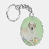 Gele labrador Retriever & Tennis Balls Painting Sleutelhanger (Voorkant Links)