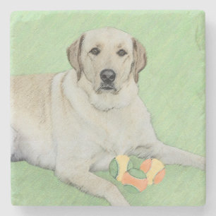 Gele labrador Retriever & Tennis Balls Painting Stenen Onderzetter