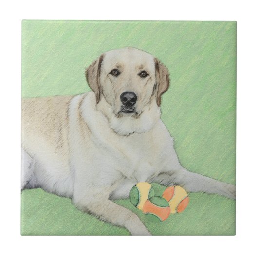Gele labrador Retriever & Tennis Balls Painting Tegeltje (Voorkant)