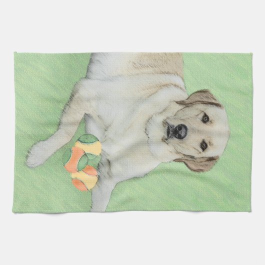 Gele labrador Retriever & Tennis Balls Painting Theedoek (Horizontaal)