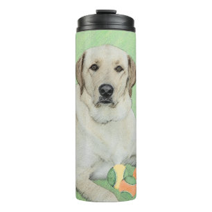 Gele labrador Retriever & Tennis Balls Painting Thermosbeker