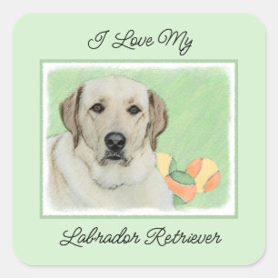 Gele labrador Retriever & Tennis Balls Painting Vierkante Sticker
