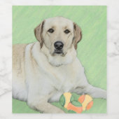 Gele labrador Retriever & Tennis Balls Painting Wijn Etiket (Enkel label)