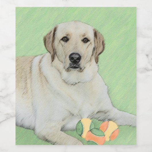 Gele labrador Retriever & Tennis Balls Painting Wijn Etiket (Enkel label)