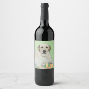 Gele labrador Retriever & Tennis Balls Painting Wijn Etiket