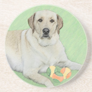 Gele labrador Retriever & Tennis Balls Painting Zandsteen Onderzetter