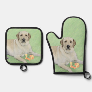 Gele Labrador Retriever & Tennisballen Schilderij Ovenwant & Pannenlap Set