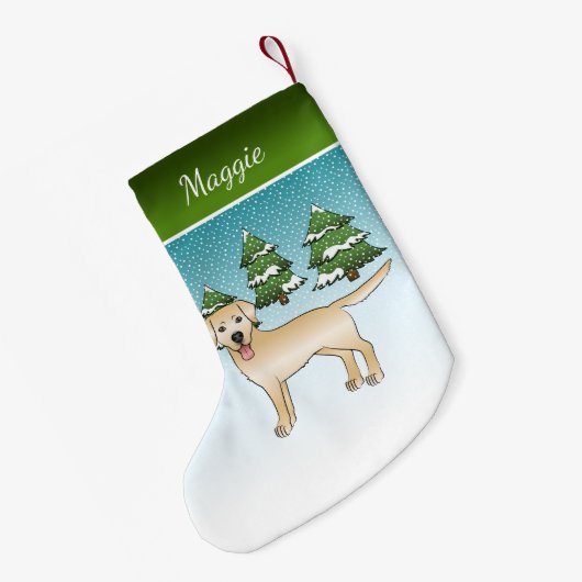 Gele labrador Retriever - Winter Forest & Name Kleine Kerstsok (Achterkant (Hangend))