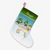 Gele labrador Retriever - Winter Forest & Name Kleine Kerstsok (Voorkant (Hangend))