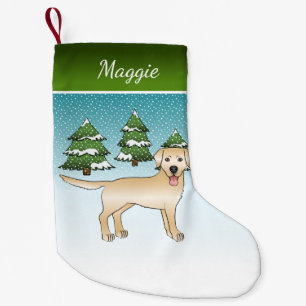 Gele labrador Retriever - Winter Forest & Name Kleine Kerstsok