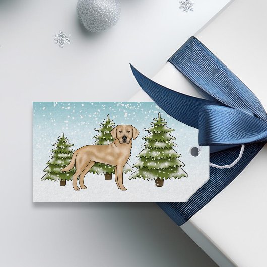 Gele Labrador Retriever Winter voor Boombos Cadeaulabel