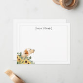 Gele Labrador Retriever Zonnebloem Eucalyptus Notitiekaartje (Voorkant / Achterkant in situ)