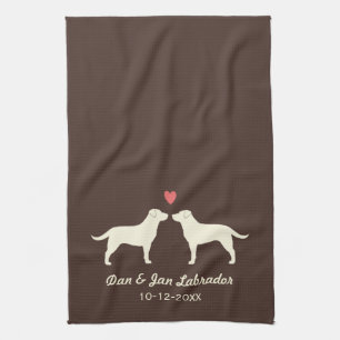 Gele labrador Retrievers met hart en tekst Theedoek