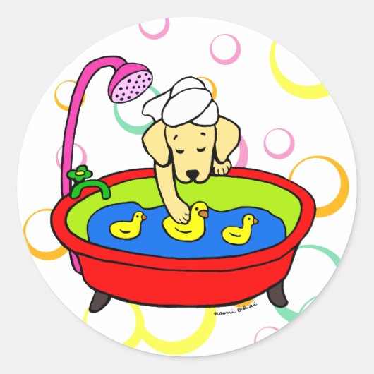 gele labrador & rubbereenden Cartoon Ronde Sticker (Voorkant)