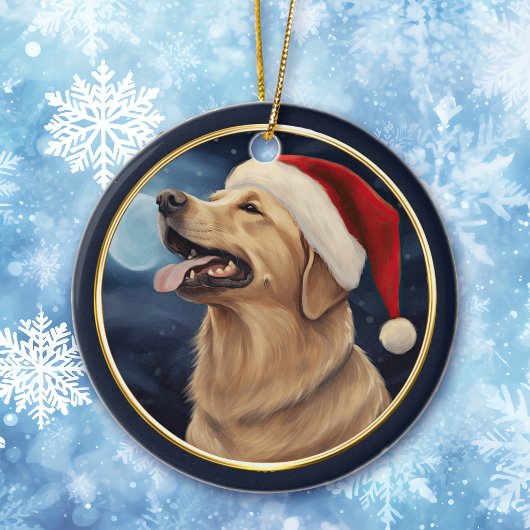 Gele Labrador Santa Hat Kerstnacht Keramisch Ornament
