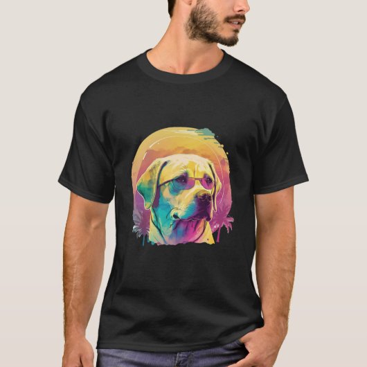 Gele Labrador Synthwave 80s Stijl Esthetisch T-shirt (Voorkant)