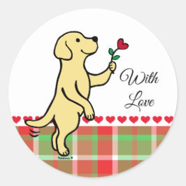 Gele labrador Tiny Heart Flower Valentijn Ronde Sticker