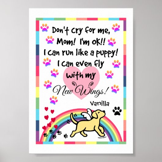Gele Labrador Trotting Memorial Print (Voorkant)