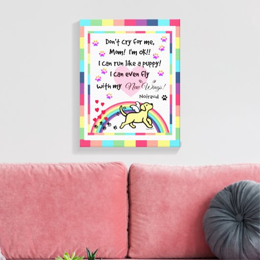 Gele Labrador Trotting Rainbow Bridge kunst Canvas Afdruk (Insitu (Woonkamer))