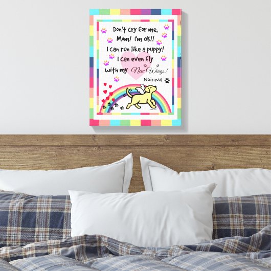 Gele Labrador Trotting Rainbow Bridge kunst Canvas Afdruk (Insitu (Slaapkamer))