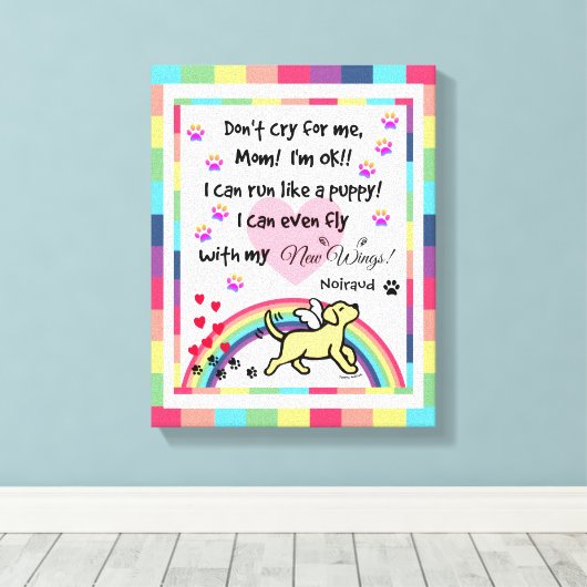 Gele Labrador Trotting Rainbow Bridge kunst Canvas Afdruk (Insitu (Houten vloer))