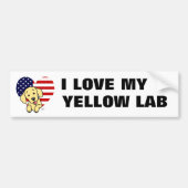 Gele labrador & US Flag Heart 1 Cartoon Bumpersticker (Voorkant)