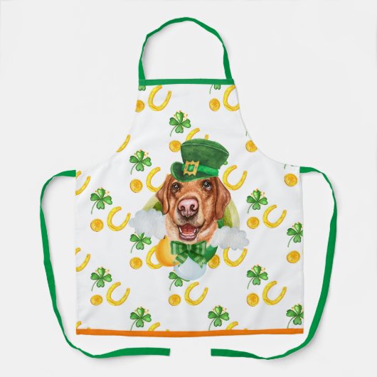 Gele Labrador Vakantie Decoratie St. Patrick's Day Schort (Voorkant)