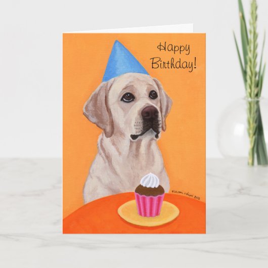 Gele Labrador Verjaardag Cupcake Schilderij Kaart (Voorkant)