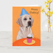 Gele Labrador Verjaardag Cupcake Schilderij Kaart (Gele Bloem)