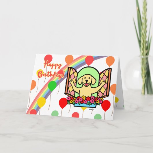 Gele Labrador Verjaardagsballonnen Kaart (venster) (Voorkant)