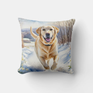 Gele Labrador Winter Sneeuw Aquarel Hondenras Kussen