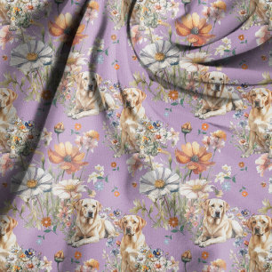 Gele Labradors en Wilde Bloemen Patroon Stof
