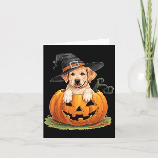 Gele Labradors hond Halloween Pompoen Kaart (Voorkant)