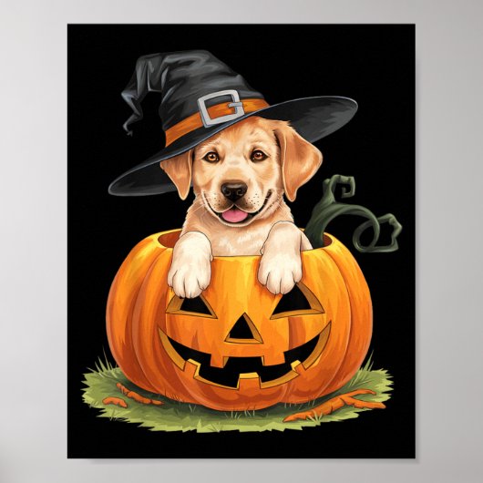 Gele Labradors hond Halloween Pompoen Poster (Voorkant)