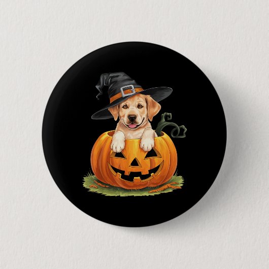 Gele Labradors hond Halloween Pompoen Ronde Button 5,7 Cm (Voorkant)