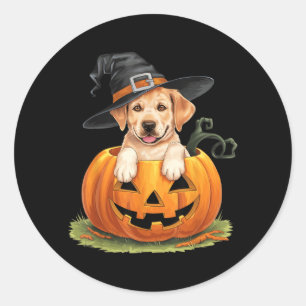 Gele Labradors hond Halloween Pompoen Ronde Sticker