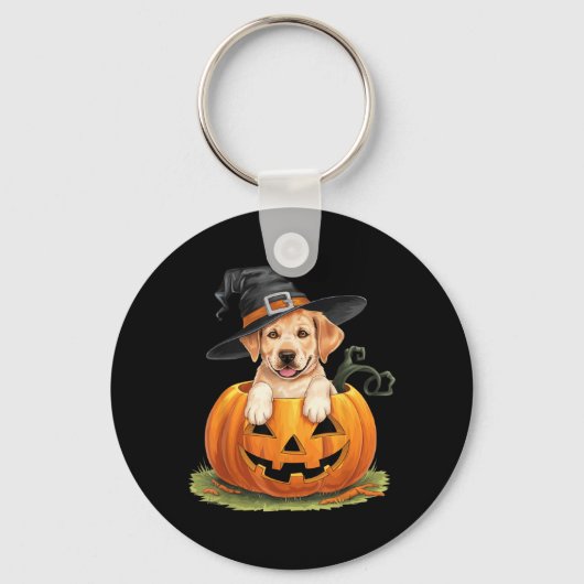 Gele Labradors hond Halloween Pompoen Sleutelhanger (Voorkant)