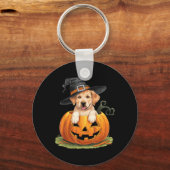 Gele Labradors hond Halloween Pompoen Sleutelhanger (Voorkant)