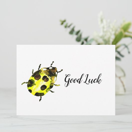Gele Ladybug Good Luck Bedankkaart (Staand voorkant)