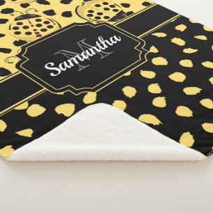 Gele Ladybugs Sherpa Deken